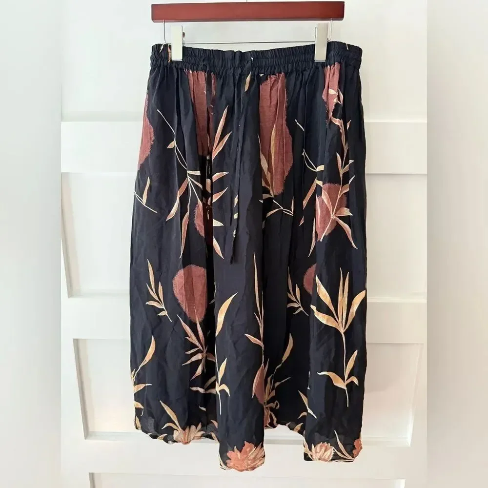 Vintage RNA Floral Black and Brown Women's Skirt India boho business casual